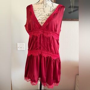 Burgundy Mini Dress with Lace Trim